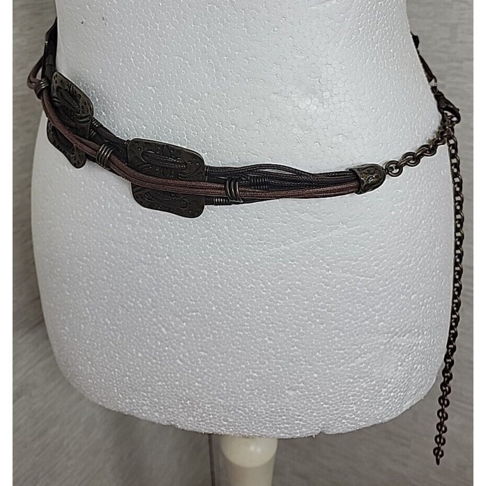 Vintage Square Bronze/Medal Medallion Hippie/Boho Women's Hip Belt Brown